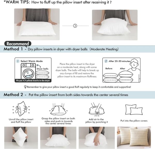 MIULEE Cushion Inserts 30cm x 50cm, Throw Pillow Insert for Sofa/Bed, Decorative Cushion Inner Pads, White Cushion Filler, Rectangle Pillow Stuffer, 12 x 20 Cushion Insert 2 Pack - Image 6