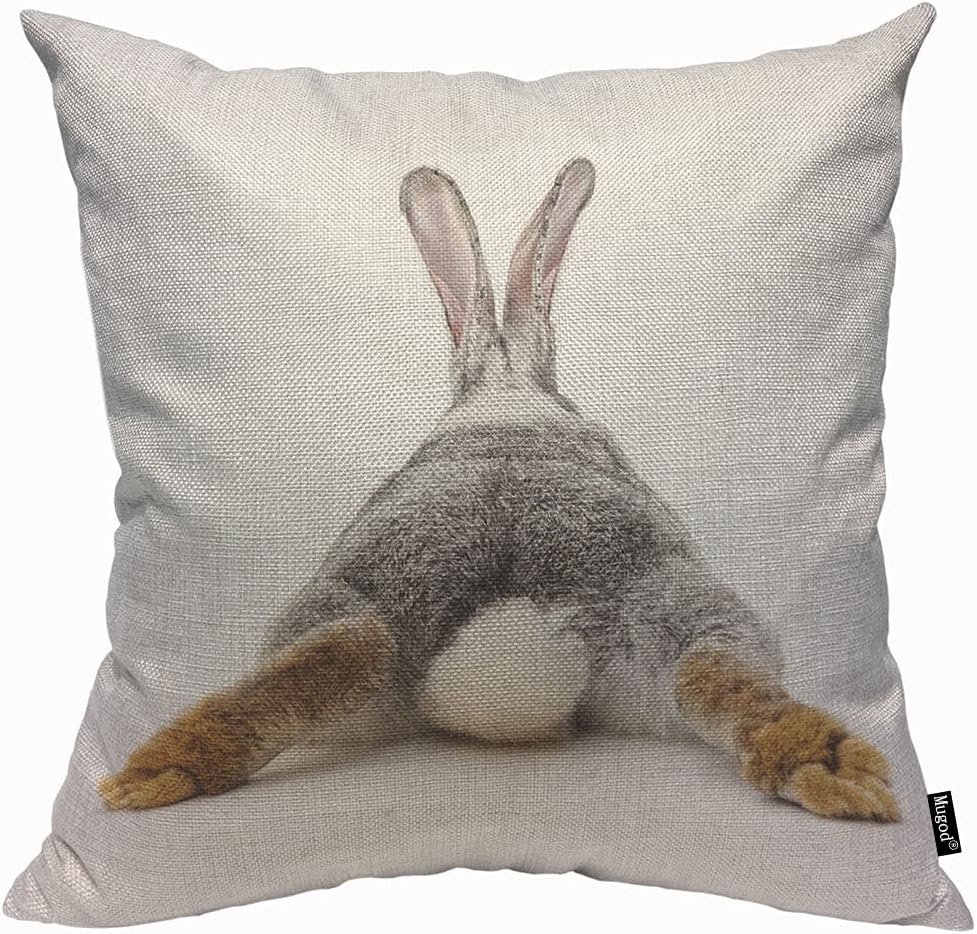71rf1Gp4WkS._AC_SL1000_.jpg Mugod Grey Rabbit Isolated Cushion Cover Throw Pillow Covers on a White Background Bunny Tail Back Pillow Case for Men Women Decorative Home Sofa Chair Couch 45x45cm/18x18 Inch - Image 1
