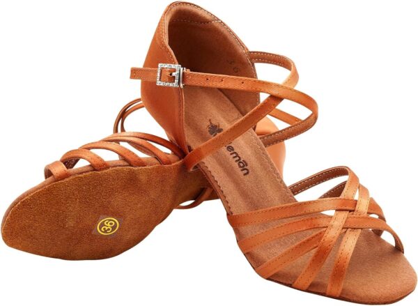 s.lemon Latin Shoe,Leather Satin Latin Salsa Ballroom Dancing Shoe for Beginners & Practice - Image 2