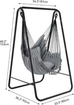 YITAHOME Hammock with Stand, Max. load 150 kg, Sturdy Steel Frame, Hammock Stand with Hanging Swing, 85x92x155 cm, Swing Chair with 2 Hooks and 1 Side Pocket for Patio, Balcony and Garden, Grey - Image 4