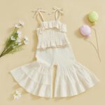 Toddler Girl Summer Clothes Smocked Ruffle Camisole Tank Shirts Wide-Leg Flared Pants Set 2Pcs Bell Bottoms Outfit - Image 2