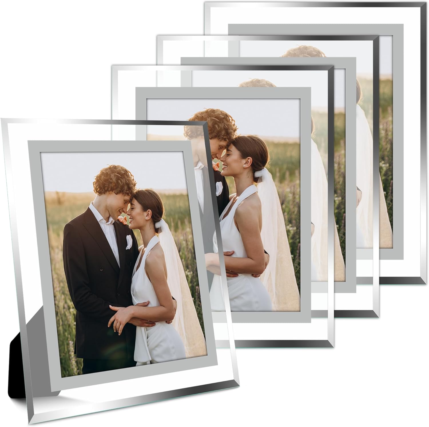 71s1htKbwrL._AC_SL1500_.jpg The Stories of Us 4x6 Picture Frames, HD Glass Photo Frame for Tabletop Horizontally or Vertically, 4 Pack - Image 1
