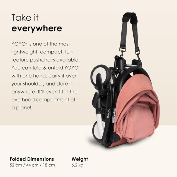 BABYZEN YOYO2 Stroller (White Frame with Ginger 6+ Colour Pack) - Includes Harness, Backrest, Hood Extensions, Shoulder Strap, Storage Bag, Seat Cushion & Matching Hood - Image 3