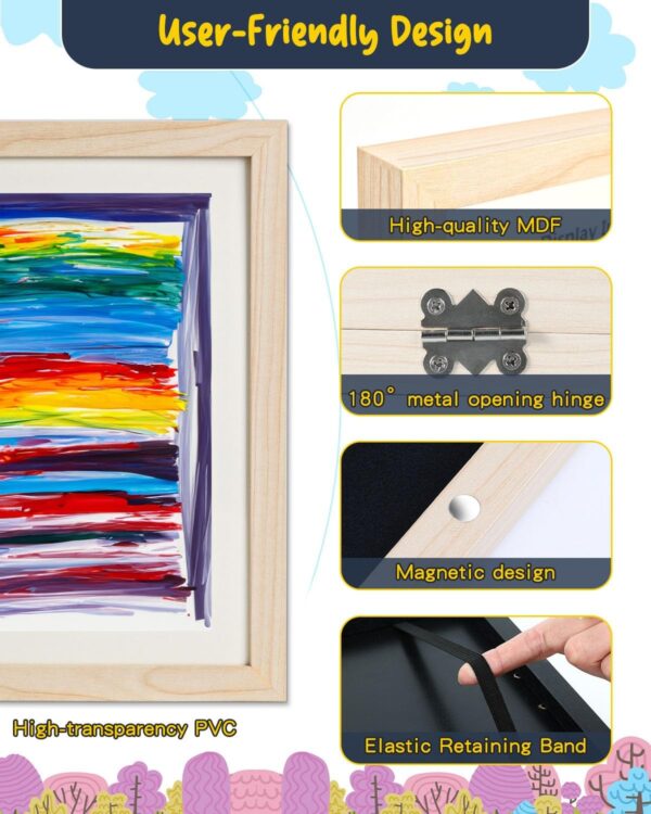 Ciscle Kids Art Frames, 2 Pack A4 Fillable Front Opening Photo Frames, Display Frames for Kids Artwork for 150 Pictures, Ideal for Children's Drawings, Kids Art Projects, School, Home or Office(Wood) - Image 3
