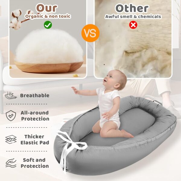 Baby Lounger - Baby Lounger for Newborn, 0-24 Months Baby Nest Breathable & Soft Portable Infant Lounger, Co Sleeper for Baby in Bed Floor Seat, Baby Essentials Gifts for Home and Travel- Little Grey - Image 6