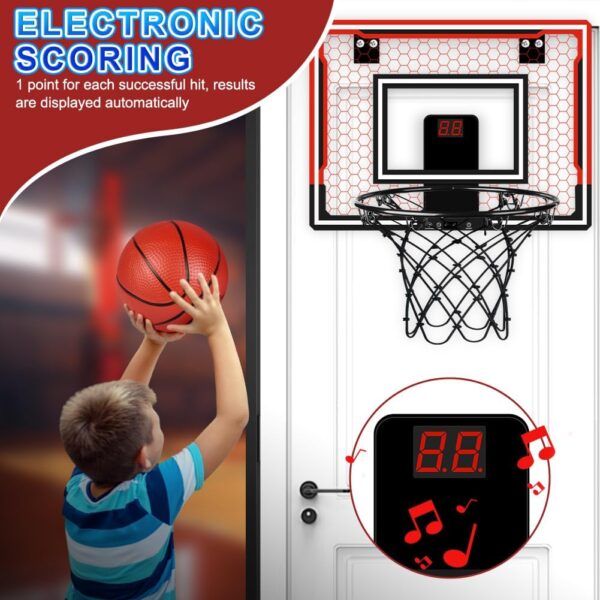 OSDUE Mini Basketball Hoop, Basketball Hoop for Kids, Indoor Basketball Hoop Toys with Net, 3 Balls, Air Pump, Electronic Scoreboard, for Door Bedroom Outdoor Mini Hoop Games Sport Toys Gifts-B - Image 4