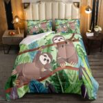 Tropical Leaves Duvet Kids Cartoon Sloth Duvet Insert Nursery Cute Animal Comforter for Boys Girls Children Teens Funny Sloths Duvet Set Single Size With 1 Pillow Case