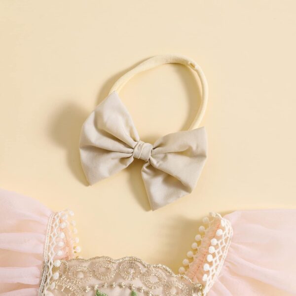 Dubute Baby Girls Rompers Dress Lace Trim Butterfly Pattern Embroidered Fly Sleeve Tulle Skirt Hem Bodysuits Clothes with Headband - Image 4