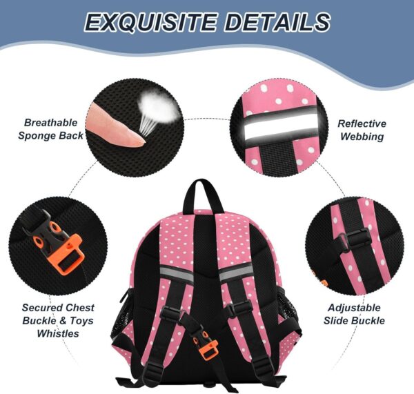 ISAOA Toddler Backpack with reins, Kids Anti-Lost Rucksack with Safety Harness,Pink Littele Polka Dot Backpack for Boys and Girls Baby Preschool Mini Bag with Leash,S - Image 4