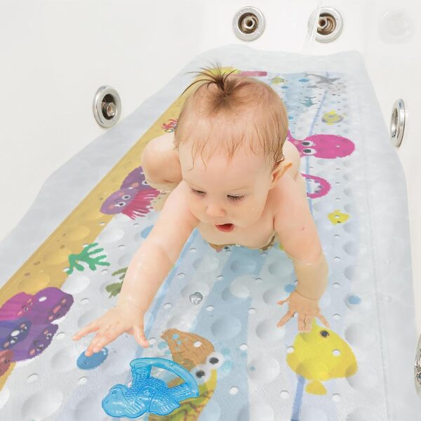 Othway Baby Bath Mat Non Slip 100 x 40 cm, Cartoon Children Bathtub Mat Anti Mold Extra Long Bathroom Shower Mat,Bath Mat for Kids with Suction Cups & Drain Holes - Image 4