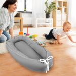 Baby Lounger - Baby Lounger for Newborn, 0-24 Months Baby Nest Breathable & Soft Portable Infant Lounger, Co Sleeper for Baby in Bed Floor Seat, Baby Essentials Gifts for Home and Travel- Little Grey - Image 7