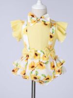 inlzdz Newborn Baby Girls Summer Shorts Sets Ruffle Sleeve Shirt Top + Floral Suspender Shorts Bloomers + Headband Outfit - Image 3
