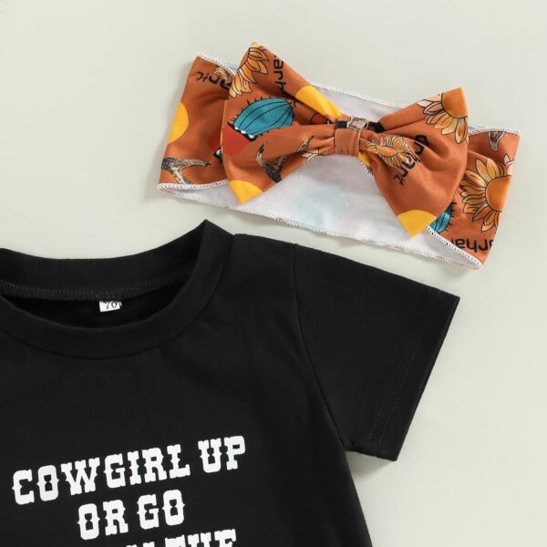 Western Baby Girl Clothes Boho Cow Print Short Sleeve Tassel T Shirt Top + Bloomer Shorts Set Infant Summer Outfits - Image 3