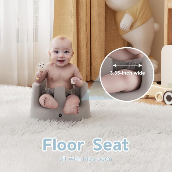 Baby Floor Seat with Tray, Feeding Seat Portable for Sit Up Activity & Eating for Infants, Gray - Image 2