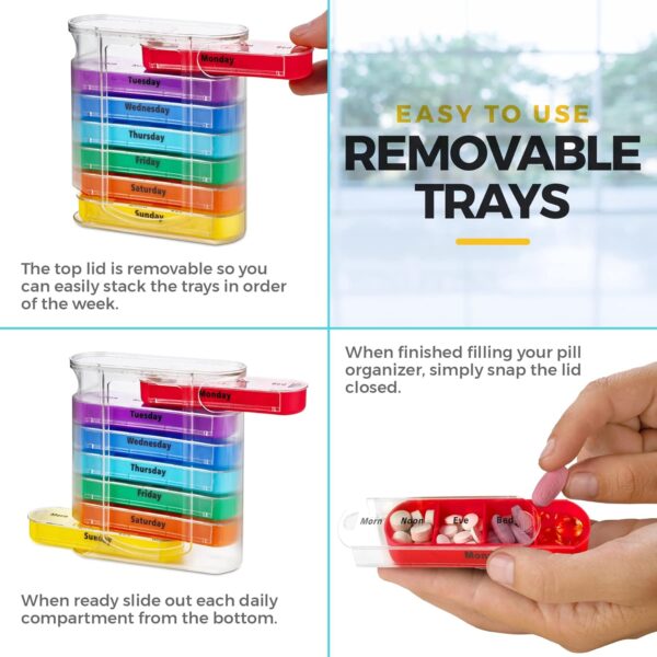 MEDca Weekly Pill Organizer, Four Times-a-Day, 1 Dispenser with Stackable AM/PM Compartments - Image 5