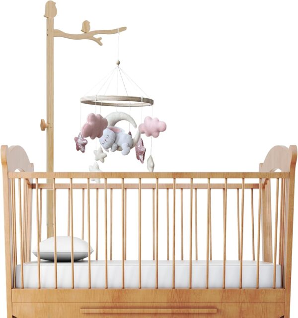 Baby Mobile Arm, Upgraded Wooden Crib Mobile Holder Without Mosquito Net, DIY DIY Cot Mobiles for Babies Mobile Stand Easy Installation for Hanging Bed Bell(Without Mosquito net) - Image 4