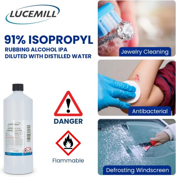 Lucemill 91% Rubbing alcohol | 1 Litre | Super Strength IPA Surface Sanitiser | 91% Isopropyl Alcohol | Clear Liquid - Image 6