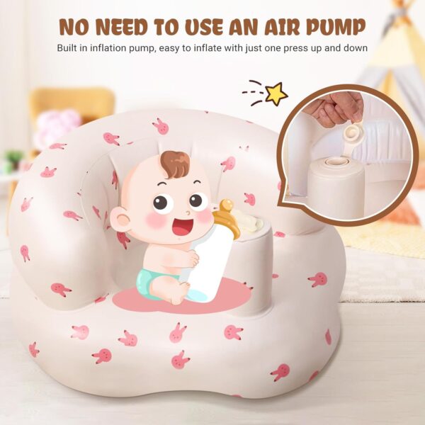 Winuoyang Inflatable Baby Seat, Inflatable Baby Chair for Babies 3-36 Months Built in Air Pump Portable Baby Support Seat Baby Sitting Support Summer Toddler Shower Chair Floor Seat (Rabbit) - Image 5