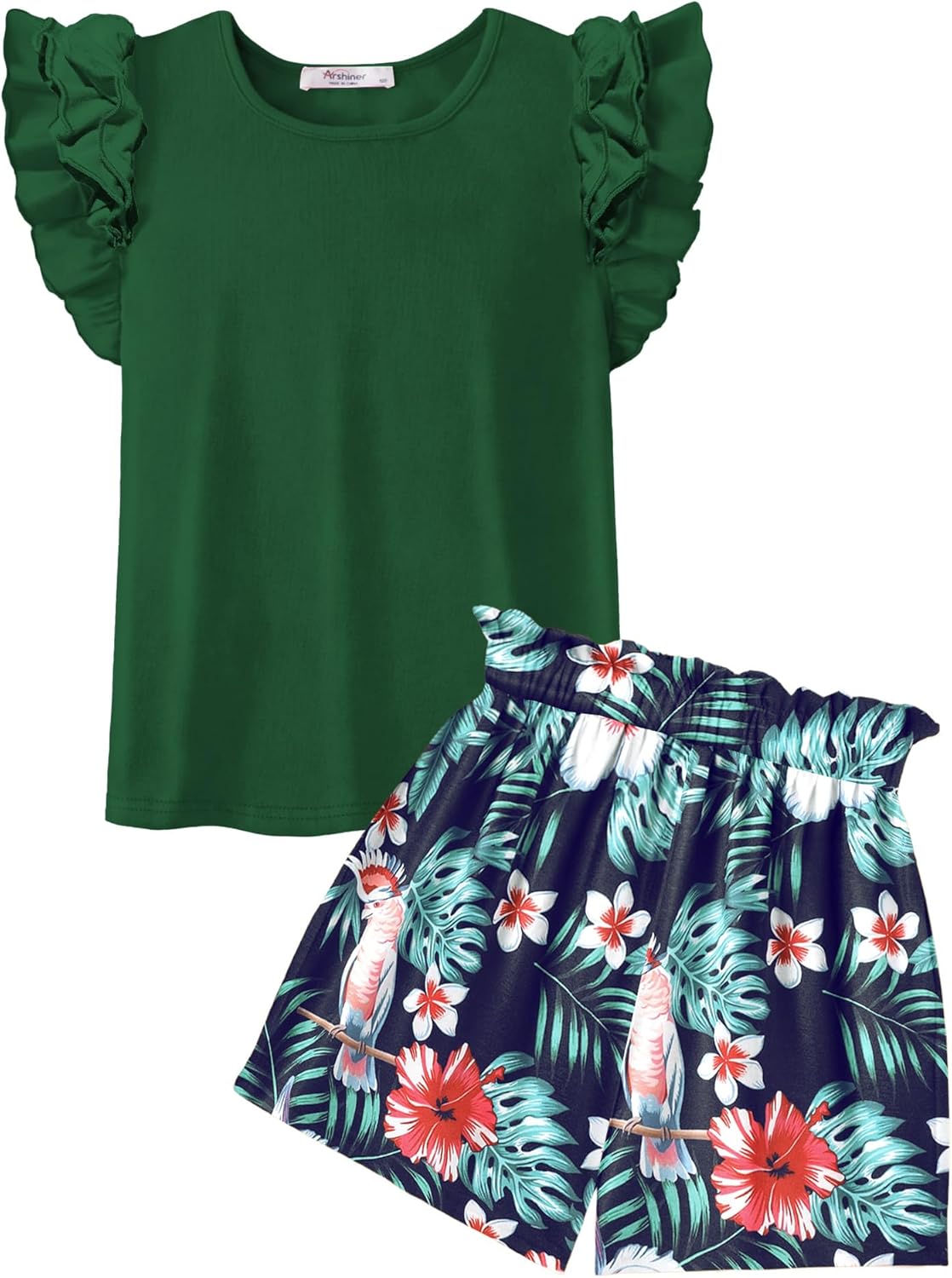 71vKdwrQQUL._AC_SL1500_.jpg Arshiner Clothing Sets Girls Summer Solid Color T-Shirt with Shorts Outfit Children Cotton Ruffle Sleeve Clothing Set Leisure Fashion Two Piece Girl Clothes with Pocket 6-14 Years - Image 1