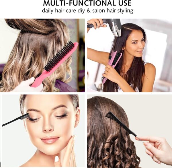 3 Pcs Slick Back Hair Brush Set with Edge Brush, Rat Tail Comb, Bristle Brush, Teasing Brush Set for Smoothing Baby Hair & Flyaways (pink) - Image 7
