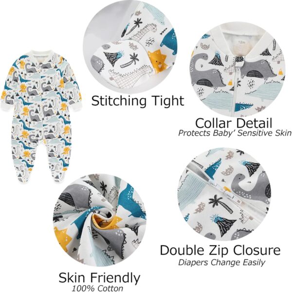 MAMIMAKA Newborn Baby Boys Girls one-Piece Sleepsuit 4 Pack 2-way Zip Footed Pajamas for Play and Sleep - Image 2