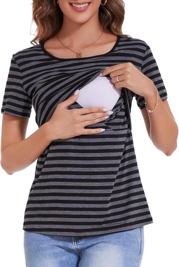 Sosolism Essential Nursing Tops Summer Breastfeeding Tshirt Short Sleeve Soft Feeding tee for Women - Image 3