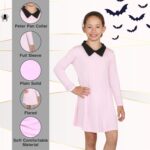 janisramone® Girls Peter Pan Collar Dress, Long Sleeve Dress for Kids, Peter Pan Swing Dress for Girls, Kids Plain Swing Dress, Girls Party Dress for Halloween, Girls Dresses Age 5-13 Years - Image 4