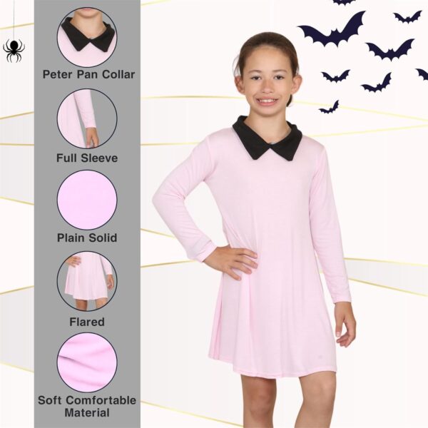 janisramone® Girls Peter Pan Collar Dress, Long Sleeve Dress for Kids, Peter Pan Swing Dress for Girls, Kids Plain Swing Dress, Girls Party Dress for Halloween, Girls Dresses Age 5-13 Years - Image 4
