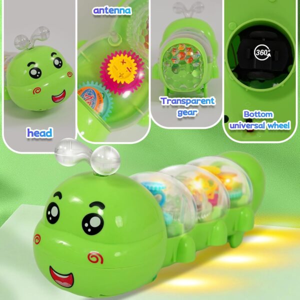 SWTOIPIG Baby Toys Transparent Caterpillar Toy With Light and Music, Electric Mechanical Gear Toy for Boys Girls Toddler Gifts for Old Raupe - Image 4