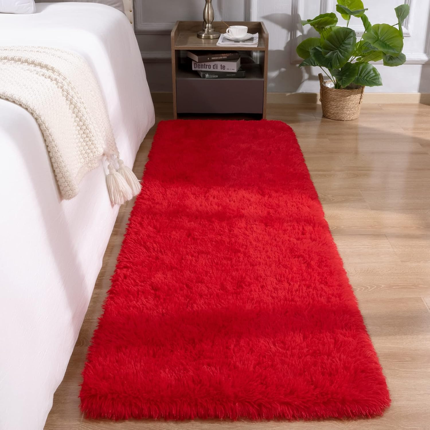 71w4yZKPO-L._AC_SL1500_.jpg DETUM Red Rug 2x6 Feet - Fluffy Red Runner Rugs for Bedroom Shaggy 2' X 6' Living Room Rug Soft Rugs for Kids Room Non-Slip Nursery Office Dorm Washable Carpets Home Decor - Image 1