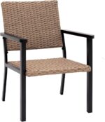 C-Hopetree Outdoor Lounge Chair for Outside Patio Porch, Metal Frame, Natural All Weather Wicker
