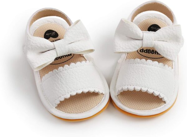 LUCKME Baby Girls Leather Sandals with Bowknot Open Toe Flat Sandals Summer Beach Sandals Velcro First Walkers Shoes for Infant Toddler Girls 3-18 Months - Image 6