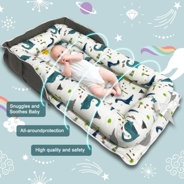 Baby Lounger, Foldable Portable Infant Lounger, Baby Nest Cover, Suitable for 0-24 Months Newborn Baby Lounger,Home Travel Dual-Purpose Baby Nest（Blue Dinosaur） - Image 5