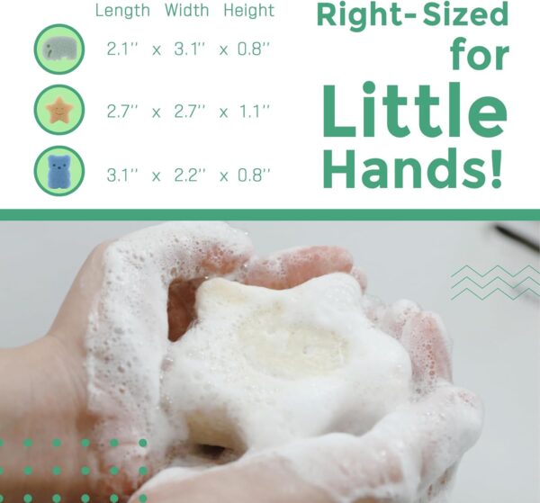 myHomeBody Konjac Baby Sponge for Bathing, Cute Shapes Natural Kids Bath Sponges for Infants, Toddler Bath Time, Natural and Safe Plant-Based Konjac Baby Bath Toys, 3pc. Set: Elephant,Bear,Star - Image 2
