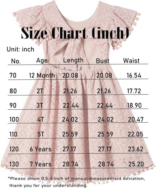 Beganly Girls Elegant Lace Princess Dress Toddler Vintage Pom Pom Flutter Sleeve Party Dresses - Image 3