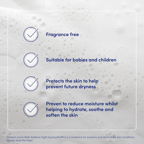 Oilatum Junior, Treatment for Eczema & Dry Skin Conditions, Bath Additive, Protects Skin from Moisture Loss, Fragrance Free, Suitable for Babies & Children, 1 x 300ml - Image 5
