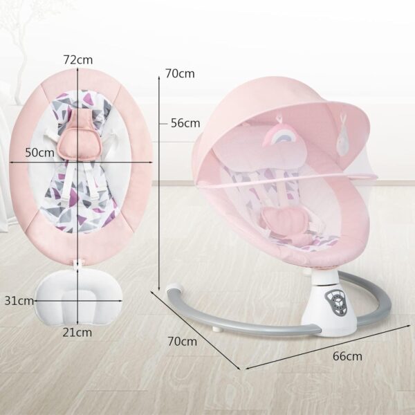 GYMAX Electric Baby Bouncer, Baby Swing Chair with 5 Swing Speed, Remote Control and Timing Function, Portable Newborn Rocking Chair (Pink) - Image 4