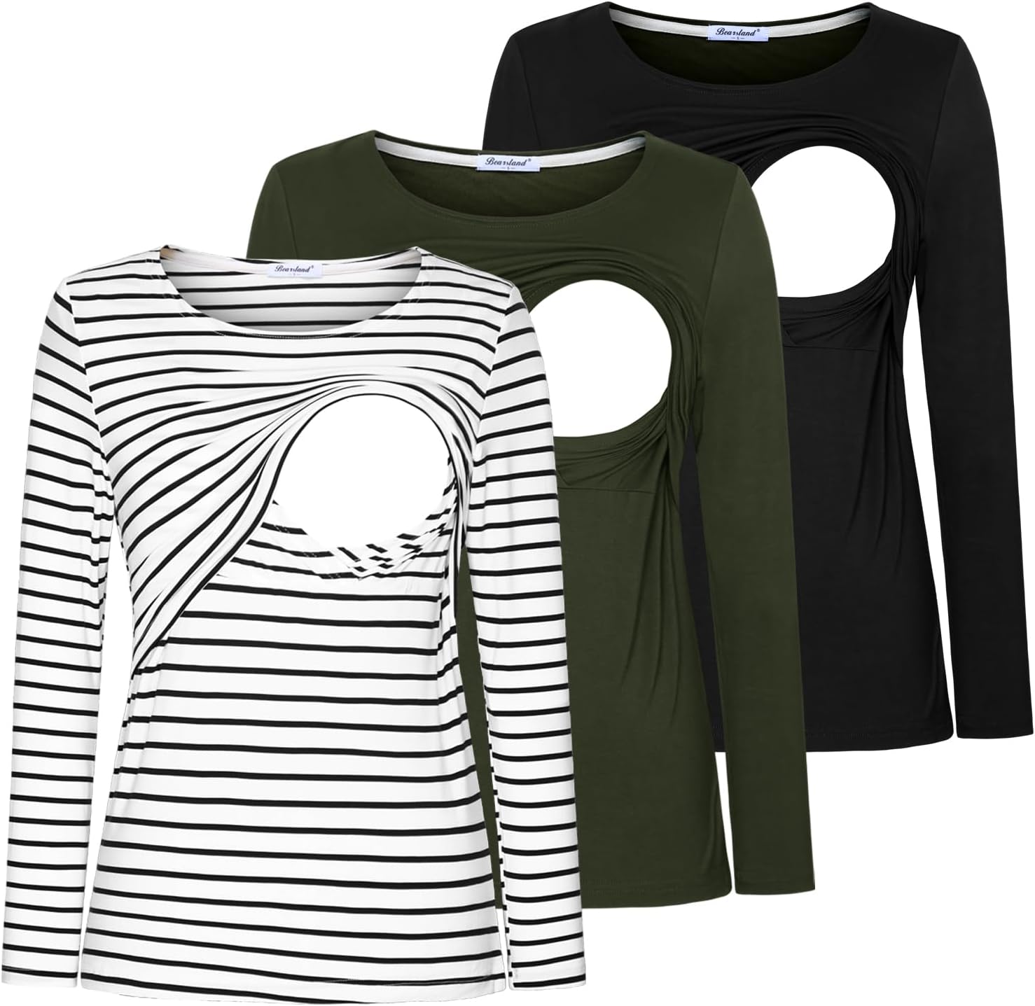 71x7EjK5nL._AC_SL1500_.jpg Bearsland Women's Nursing Shirt Long Sleeve Round Neck Breastfeeding Top - Image 1