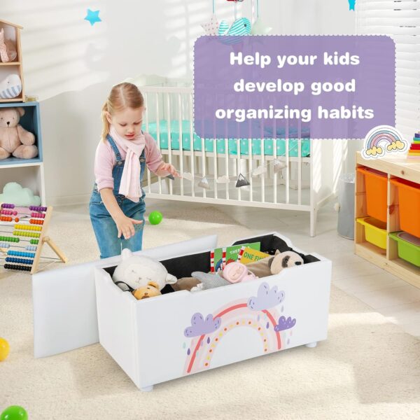 GYMAX Kids Toy Box, Children Storage Chest with Detachable Lid, Upholstered Toddler Storage Bench for Boys Girls (White) - Image 8