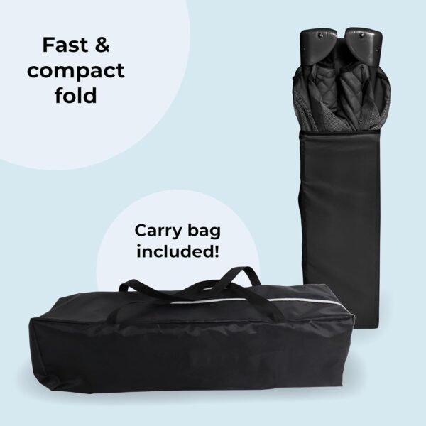 My Babiie Travel Cot - Lightweight, From Birth to 15kg, Easy Fold & Compact, Travel Bag, 120cm x 60cm Padded Mattress - Quilted Black - Image 4