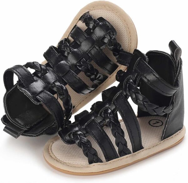 Toddler Kids Flat Gl𝐚diator Wide Sandals Slip On Ankle Summer Shoes Baby Boys Girls Rubber Sole Leather Soft Sandals White Baby Girl Shoes For Baptism Kids Pool Slidea( - Image 4