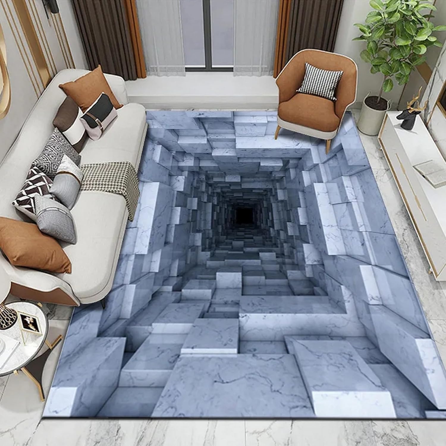 71xPZGH8FQL._AC_SL1500_.jpg Kids Rug - 3D Optical Illusion Geometric Rectangle Rug, Childrens Rugs For Bedroom, Area Carpet For Kids Room, Nursery Or Playroom Carpets - Baby Bedroom Accessories For Boys & Girls 60 X 90 C -2F6R/U - Image 1