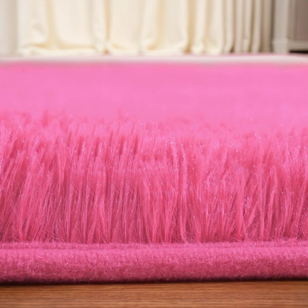GREFFY Soft 2x4 Feet Area Rug, Modern Yellow Shag Carpet, Shaggy Plush Rugs for Bedroom, Indoor Nursery Dorm Bedside Fluffy Rug for Living Room, Fuzzy Teen Girls Aesthetic Home Decor, Hot Pink - Image 2