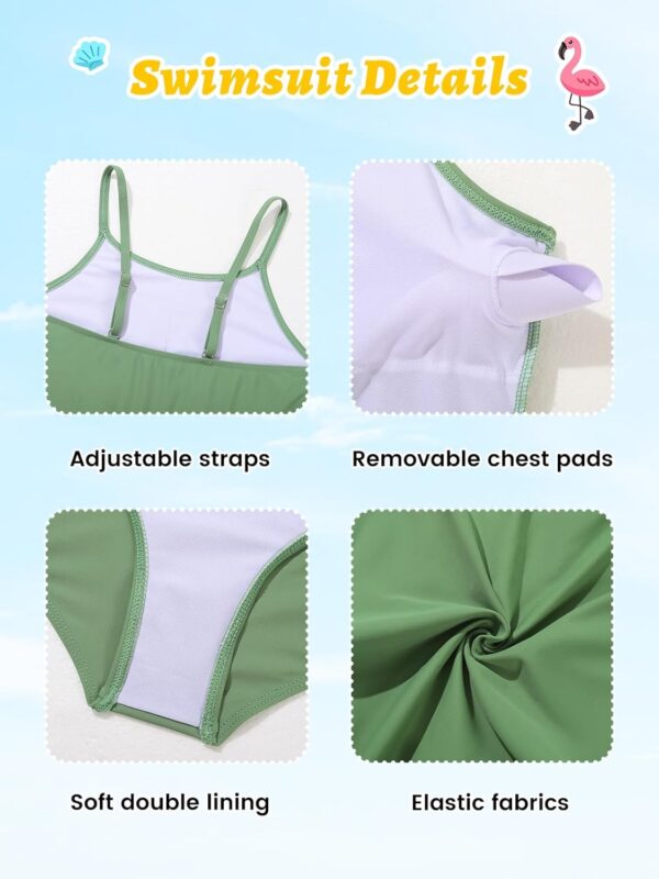 Naiyafly Girls One Piece Swimsuit with Cover Up Wrap Skirt Set Tropical Sequin Girls Swimsuit Cool Printed Bathing Suit Girls Beach Swimwear 9-14 Years - Image 7