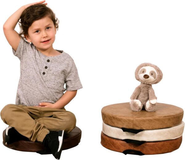 Factory Direct Partners Rustic Kid 15 inch Round Floor Cushions with Handles, Distressed Faux Leather, Flexible Seating for Home, Playroom, Montessori, Daycare, Classroom (4-Piece), 12223-DA - Image 3