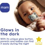 MAM Perfect Night Soothers 2-6 Months (Pack of 2), Thinner and Softer Baby Soother, Glow in the Dark Soother with Self Sterilising Travel Case, Newborn Essentials, White (Designs May Vary) - Image 5