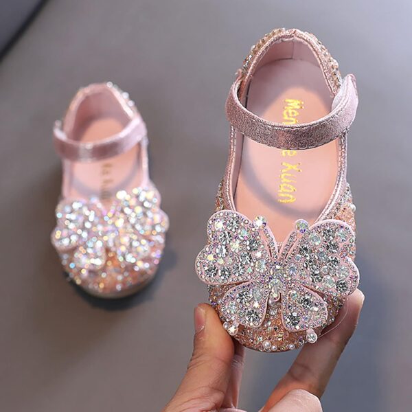 IQYU Baby Pearl Rhinestone Shiny Princess Shoes Evening Shoes Single Shoes Festive Dress Shoes School Shoes Toddler Girls Glitter Princess Heel Shoes Performance Dance Shoes - Image 3