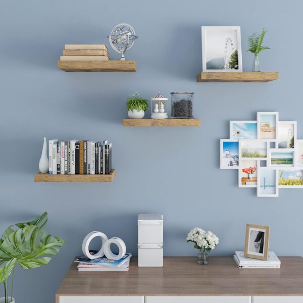 WOLTU 4 Pcs Floating Shelf Wooden Wall Shelves Storage Rustic Brown Display Shelf 40cm Long for Bathroom, Bedroom, Office, Living Room RG9372hov-4 - Image 5