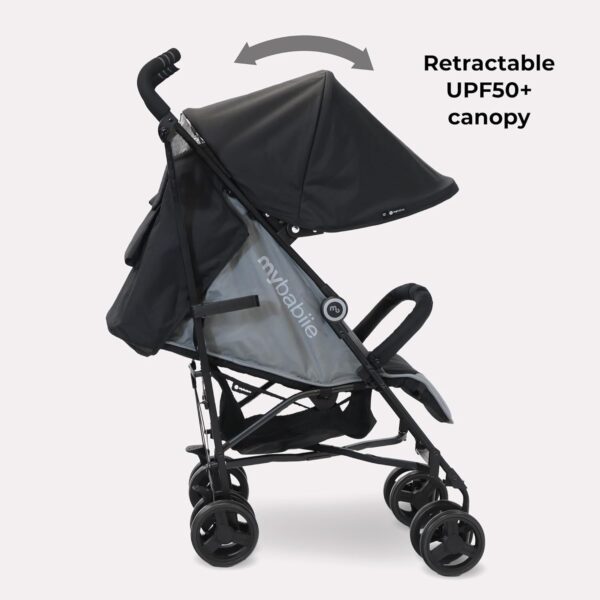 My Babiie MB02 Stroller - from Birth to 4 Years (22kg), Lightweight & Compact Umbrella Fold, Travel Buggy for Toddlers - Black & Grey - Image 4