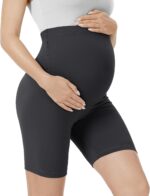 VALANDY Creamlush Maternity Shorts Over Belly Biker Shorts High Waisted Short Leggings Athletic Running Yoga Pregnancy Pants